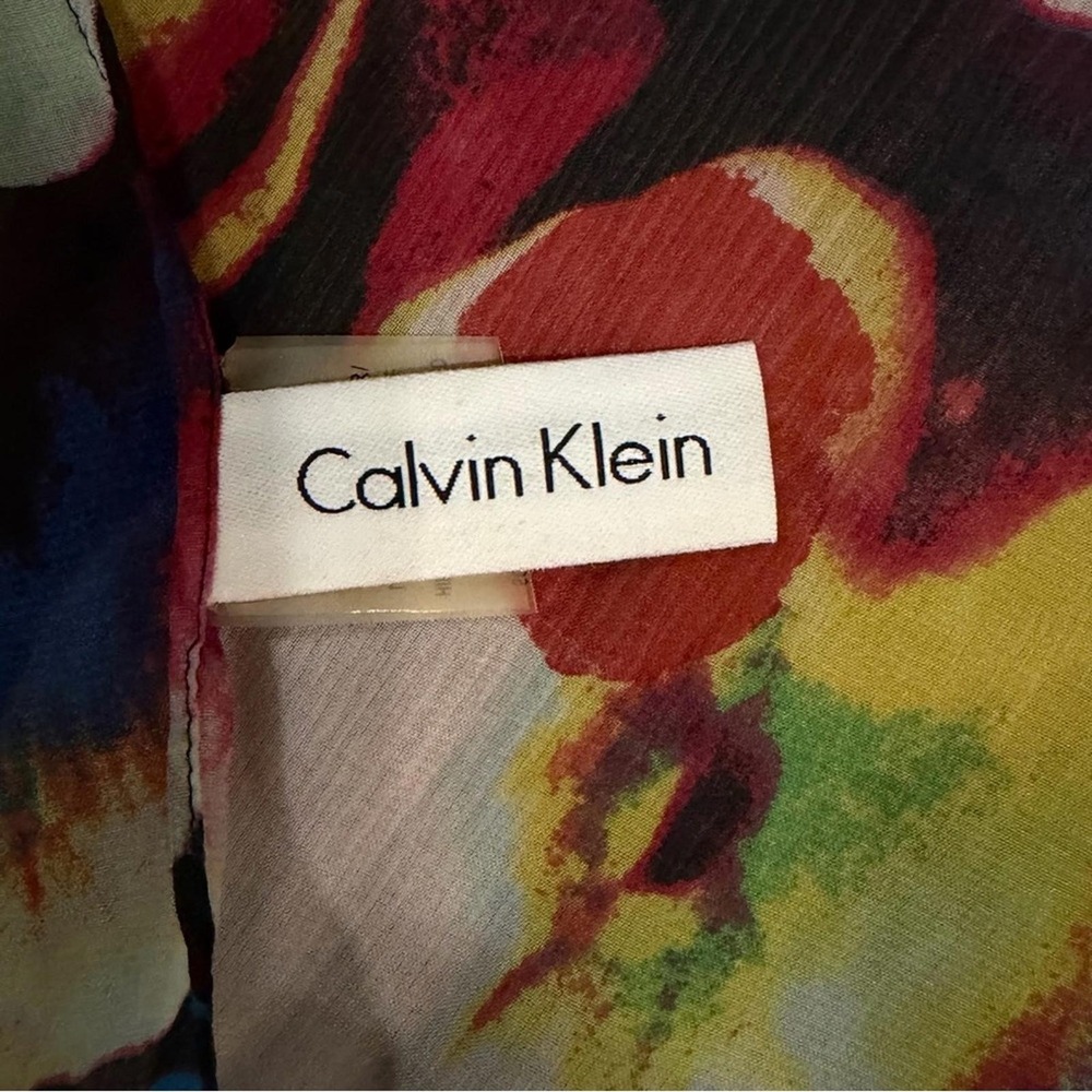 Calvin Klein Floral Pansy Chiffon Scarf Wrap Multi-Color OS Lightweight Boho - Picture 6 of 10